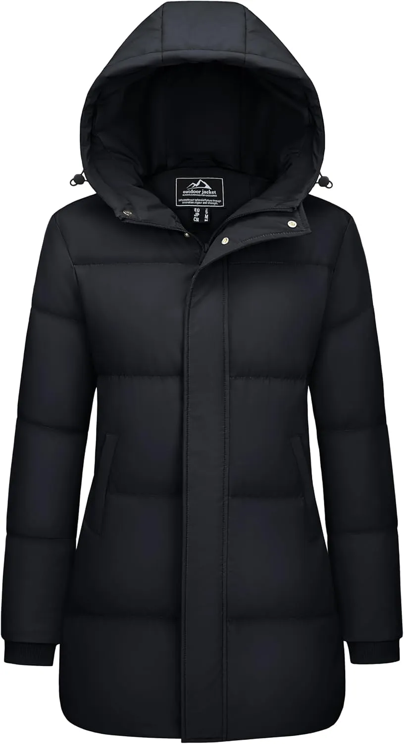 Long Water-Resistant Padded Warm Jackets permanent vein Fashion Outerwear MAGCOMSEN Women's Winter Down Puffer Coats with Hood 
