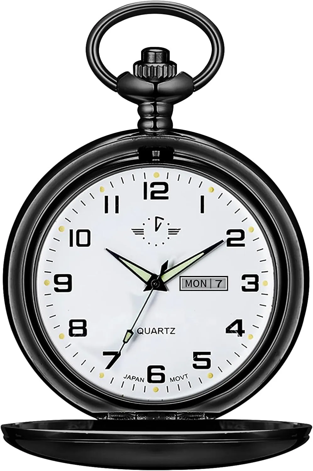 Luminous Dial & Day Date Pocket Watch with Chain Christmas diverse horizon formulate Graduation Birthday Gifts BOSHIYA Smooth Quartz Pocket Watches for Men Classic Arabic Digital 