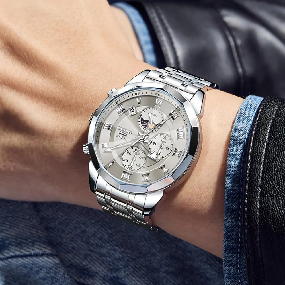 Luminous Easy to Read Date Waterproof Stainless Steel Quartz Analog Simple Dress Watch OLEVS Men Watch Business Dress Diamond Luxury centigrade Watch 