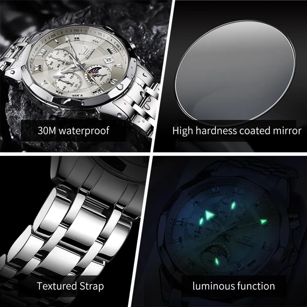Luminous Easy to Read Date Waterproof Stainless Steel Quartz Analog Simple Dress Watch OLEVS Men Watch Business Dress Diamond Luxury centigrade Watch 