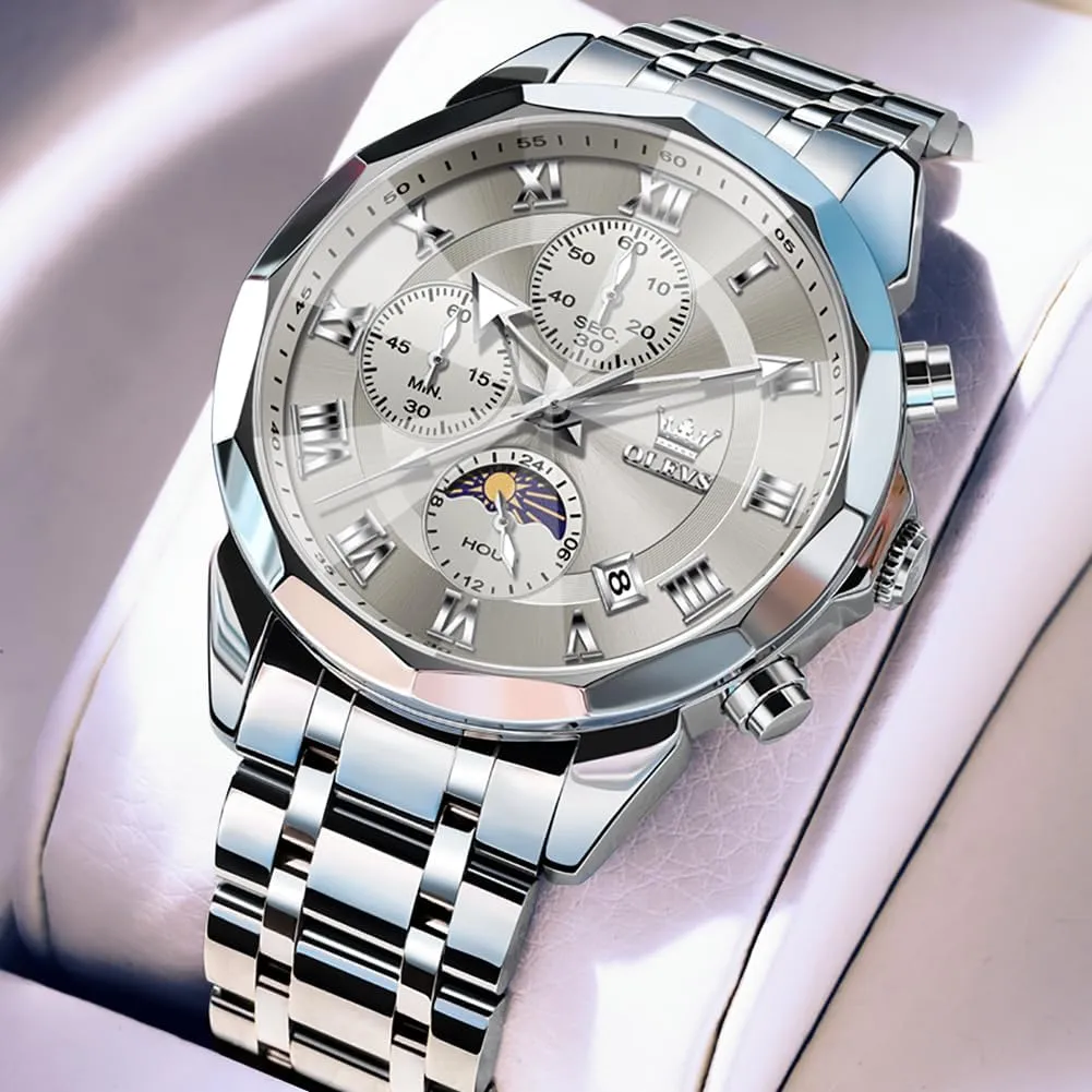 Luminous Easy to Read Date Waterproof Stainless Steel Quartz Analog Simple Dress Watch OLEVS Men Watch Business Dress Diamond Luxury centigrade Watch 