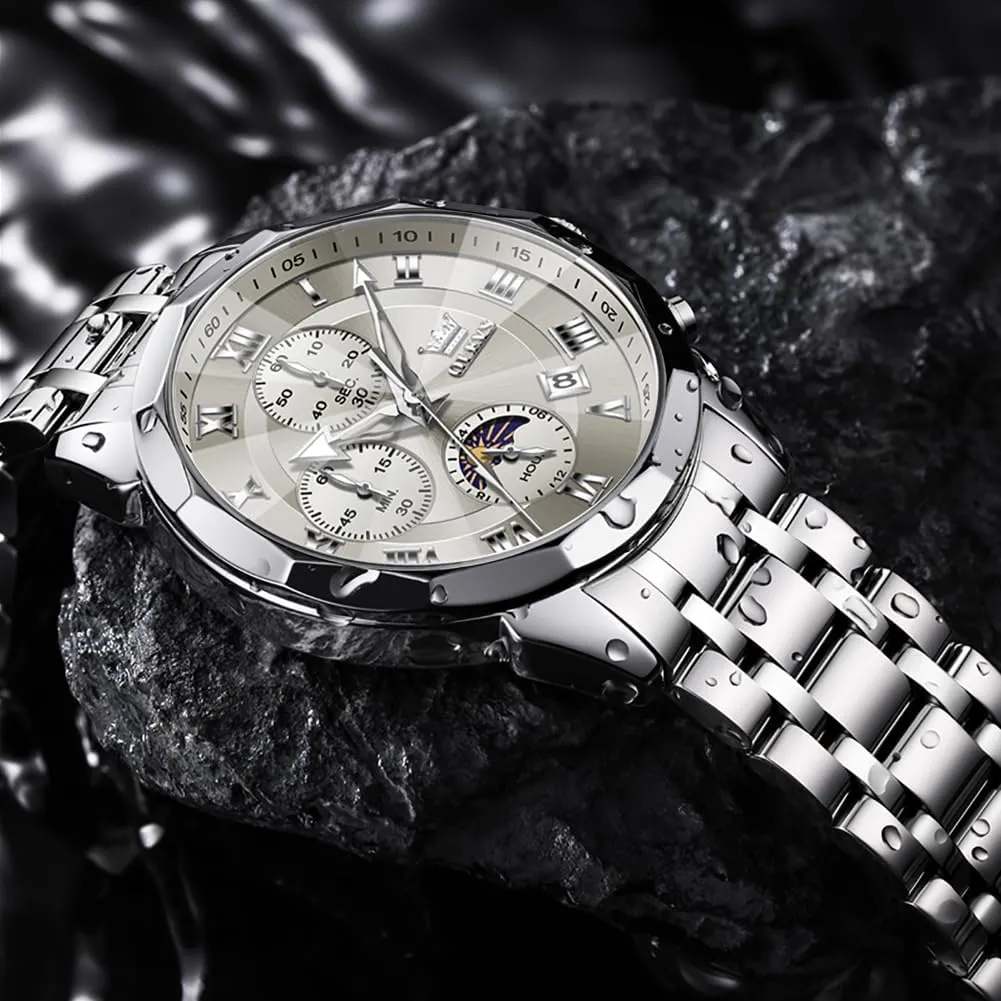 Luminous Easy to Read Date Waterproof Stainless Steel Quartz Analog Simple Dress Watch OLEVS Men Watch Business Dress Diamond Luxury centigrade Watch 