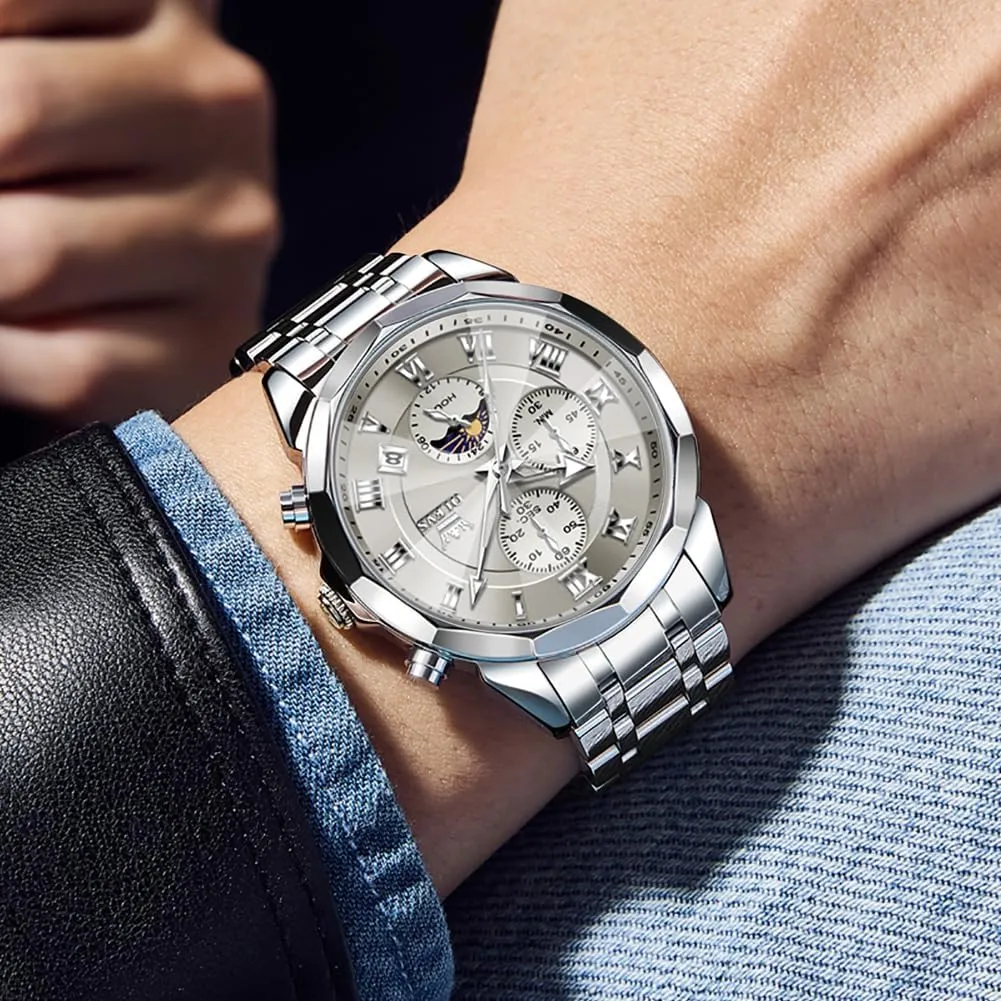 Luminous Easy to Read Date Waterproof Stainless Steel Quartz Analog Simple Dress Watch OLEVS Men Watch Business Dress Diamond Luxury centigrade Watch 