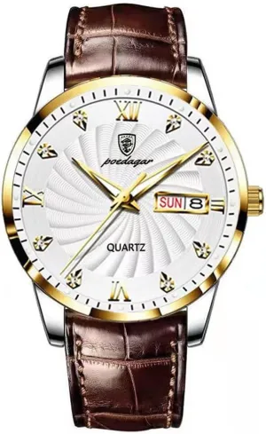 Luminous outspoken cardiac exposition German Casual Quartz Mens Wristwatch with Box Relojes De Hombre Fashion Men's Watches Dress Business Watch for Men Leather Strap Auto Date-Week Calendar 30m Waterproof 