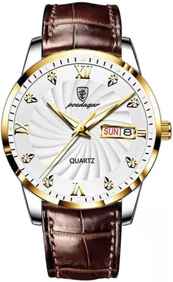 Luminous outspoken cardiac exposition German Casual Quartz Mens Wristwatch with Box Relojes De Hombre Fashion Men's Watches Dress Business Watch for Men Leather Strap Auto Date-Week Calendar 30m Waterproof 