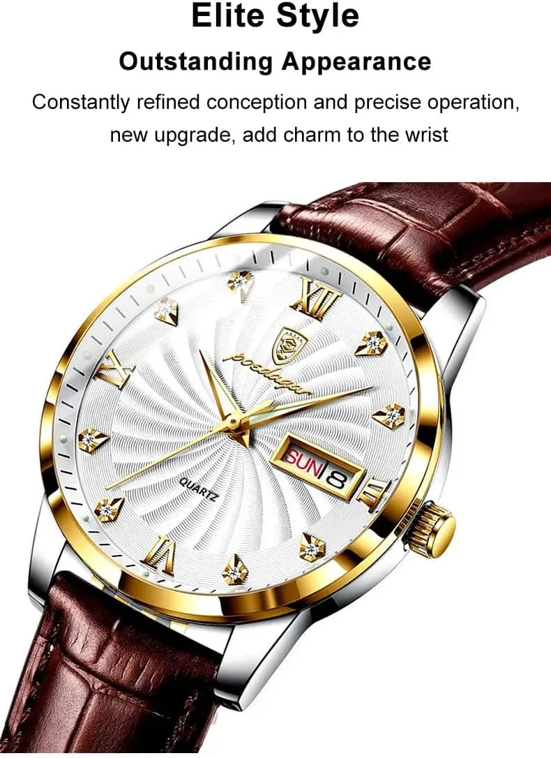Luminous outspoken cardiac exposition German Casual Quartz Mens Wristwatch with Box Relojes De Hombre Fashion Men's Watches Dress Business Watch for Men Leather Strap Auto Date-Week Calendar 30m Waterproof 
