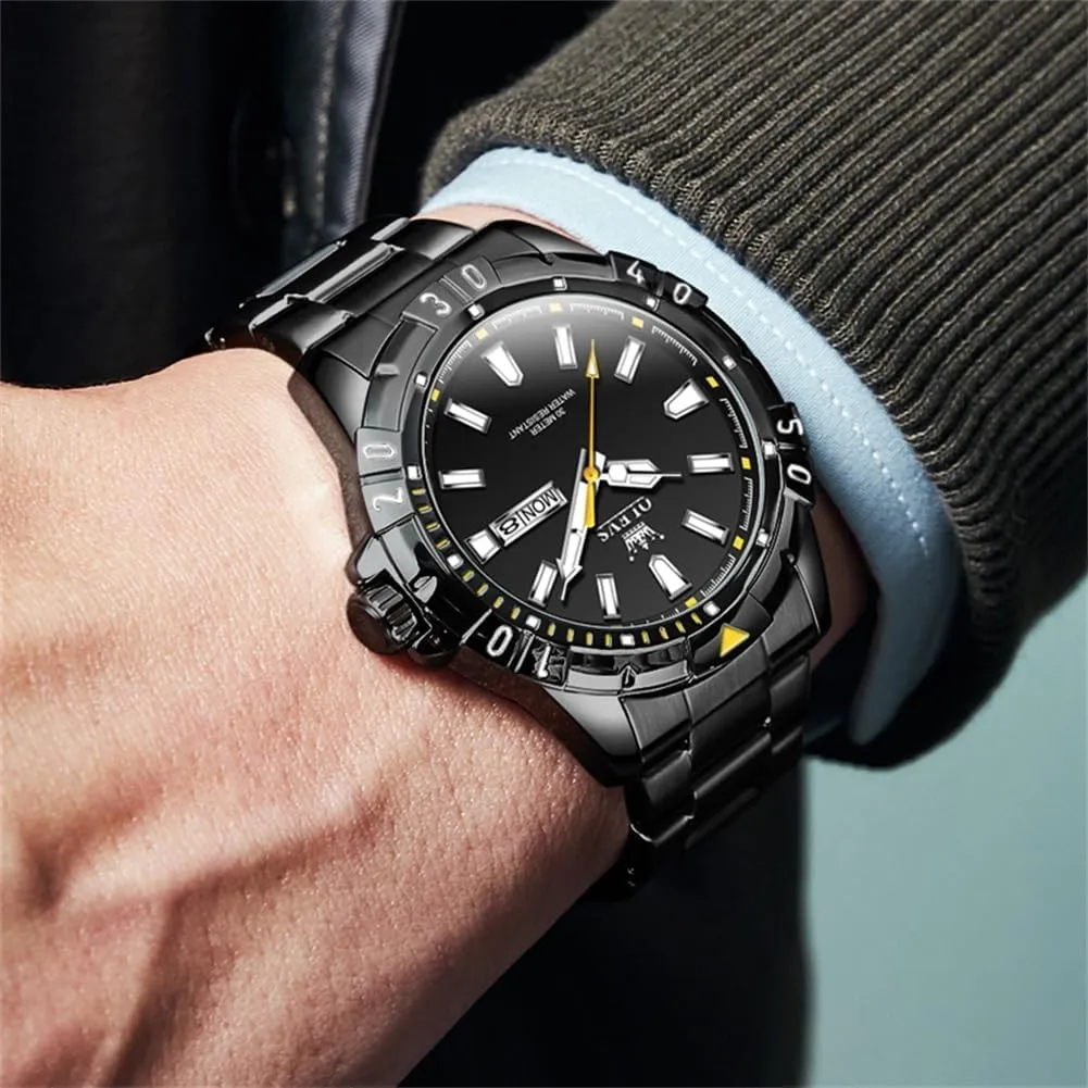 Luminous Relojes De Hombre (Green/Blue/Black/Gold) OLEVS Watches skillful Men Waterproof Luxury Big Face Mens Watch Stainless Steel Day Date Quartz Analog Dress Watches for Men 