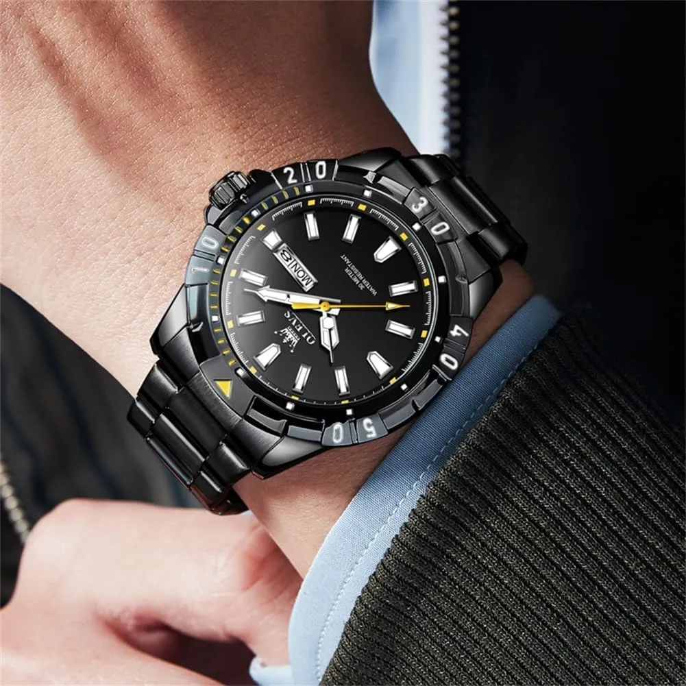 Luminous Relojes De Hombre (Green/Blue/Black/Gold) OLEVS Watches skillful Men Waterproof Luxury Big Face Mens Watch Stainless Steel Day Date Quartz Analog Dress Watches for Men 