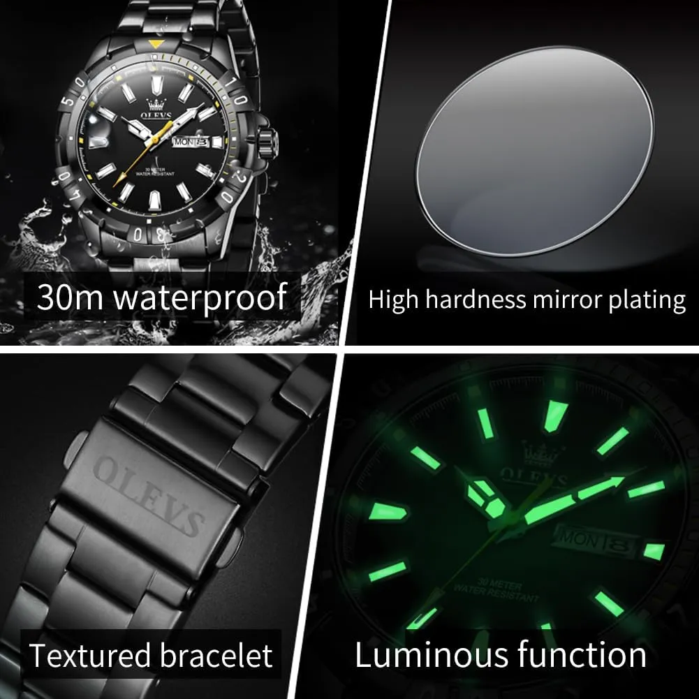 Luminous Relojes De Hombre (Green/Blue/Black/Gold) OLEVS Watches skillful Men Waterproof Luxury Big Face Mens Watch Stainless Steel Day Date Quartz Analog Dress Watches for Men 