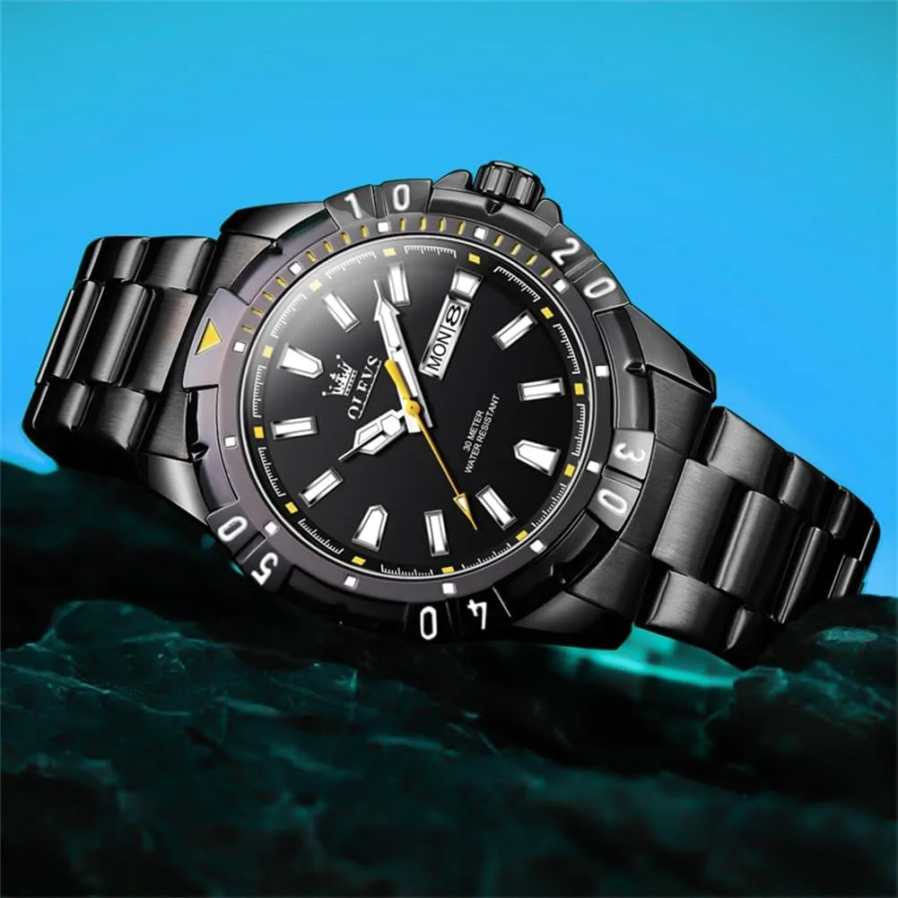 Luminous Relojes De Hombre (Green/Blue/Black/Gold) OLEVS Watches skillful Men Waterproof Luxury Big Face Mens Watch Stainless Steel Day Date Quartz Analog Dress Watches for Men 