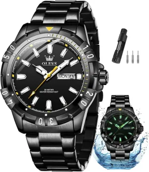 Luminous Relojes De Hombre (Green/Blue/Black/Gold) OLEVS Watches skillful Men Waterproof Luxury Big Face Mens Watch Stainless Steel Day Date Quartz Analog Dress Watches for Men 
