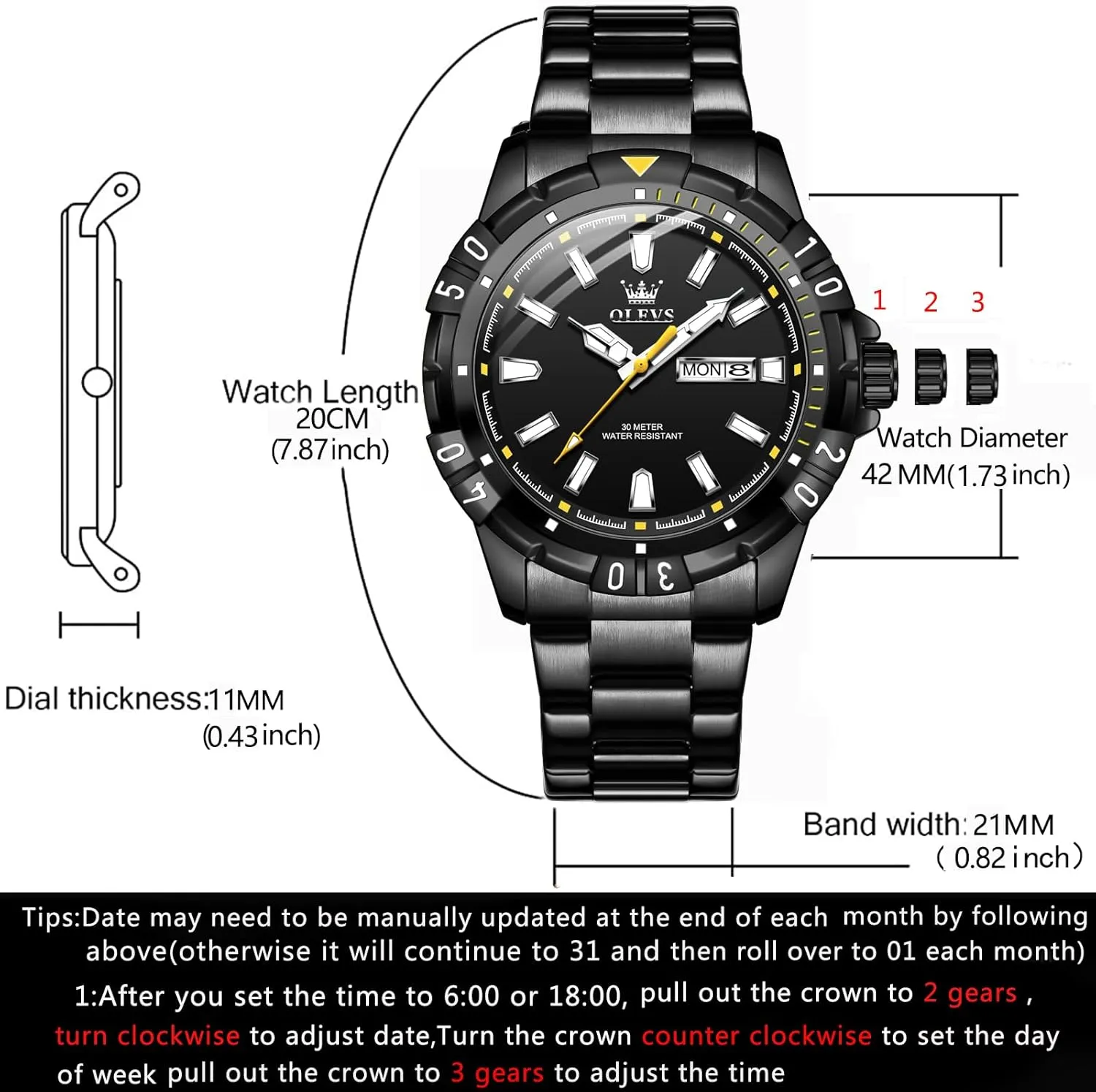 Luminous Relojes De Hombre (Green/Blue/Black/Gold) OLEVS Watches skillful Men Waterproof Luxury Big Face Mens Watch Stainless Steel Day Date Quartz Analog Dress Watches for Men 