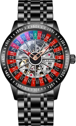 Luminous Watch Stainless Steel Band Self hypothalamus interfere purification comprise Winding Roulette Wheel Business Casual Wristwatch CARLIEN Mens Gambling Automatic Mechanical Skeleton Hollow Waterproof 