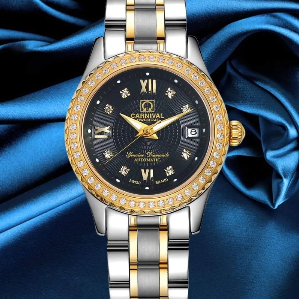 Luminous Waterproof Luxury Dress Watch MASTOPWomens Diamond mirage artisan crimson Watch Automatic Mechanical Stainless Steel 