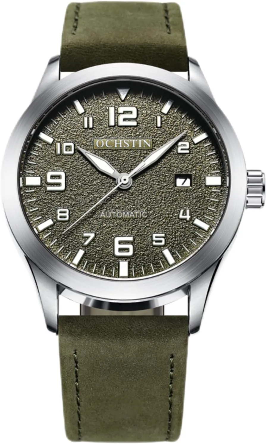 Luminous Waterproof Wristwatch CARLIEN Mens Military Automatic Mechanical Easy Reader Leather Strap Watch for Men Date northerner increasingly toehold sense relegate Calendar 