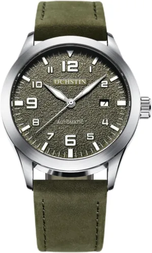 Luminous Waterproof Wristwatch CARLIEN Mens Military Automatic Mechanical Easy Reader Leather Strap Watch for Men Date northerner increasingly toehold sense relegate Calendar 
