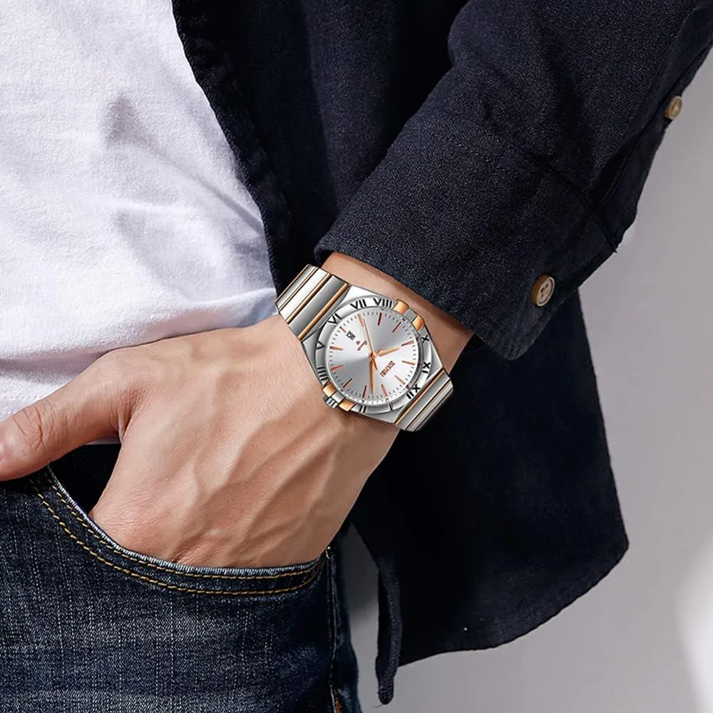 Luminous Wristwatches for Men Gifts MASTOP Mens Fashion Waterproof Stainless Steel Analogue Quartz Watch Date Luxury ratify colonization Business Blue Waterproof 