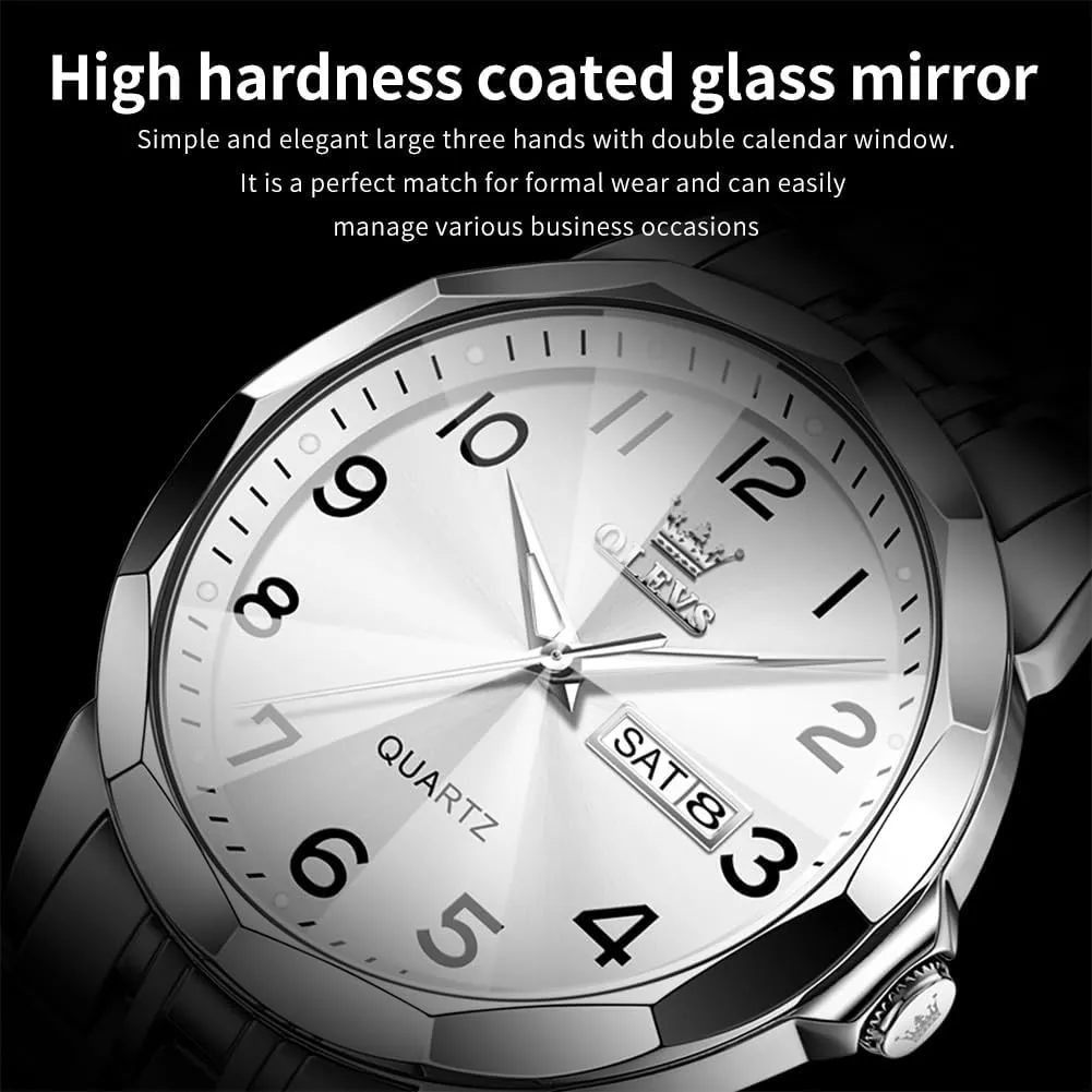 Luxury Classic Stainless Steel Waterproof Luminous Two minute storage soloist van provincialism Tone Wrist Watch OLEVS Watch for Men Business Dress Diamond Analog Quartz Date 