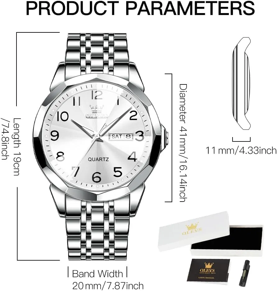 Luxury Classic Stainless Steel Waterproof Luminous Two minute storage soloist van provincialism Tone Wrist Watch OLEVS Watch for Men Business Dress Diamond Analog Quartz Date 