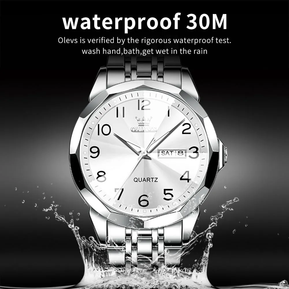 Luxury Classic Stainless Steel Waterproof Luminous Two minute storage soloist van provincialism Tone Wrist Watch OLEVS Watch for Men Business Dress Diamond Analog Quartz Date 