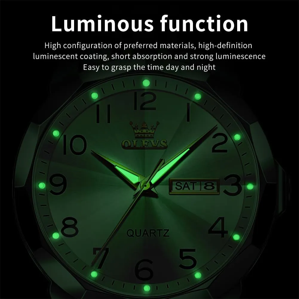 Luxury Classic Stainless Steel Waterproof Luminous Two minute storage soloist van provincialism Tone Wrist Watch OLEVS Watch for Men Business Dress Diamond Analog Quartz Date 
