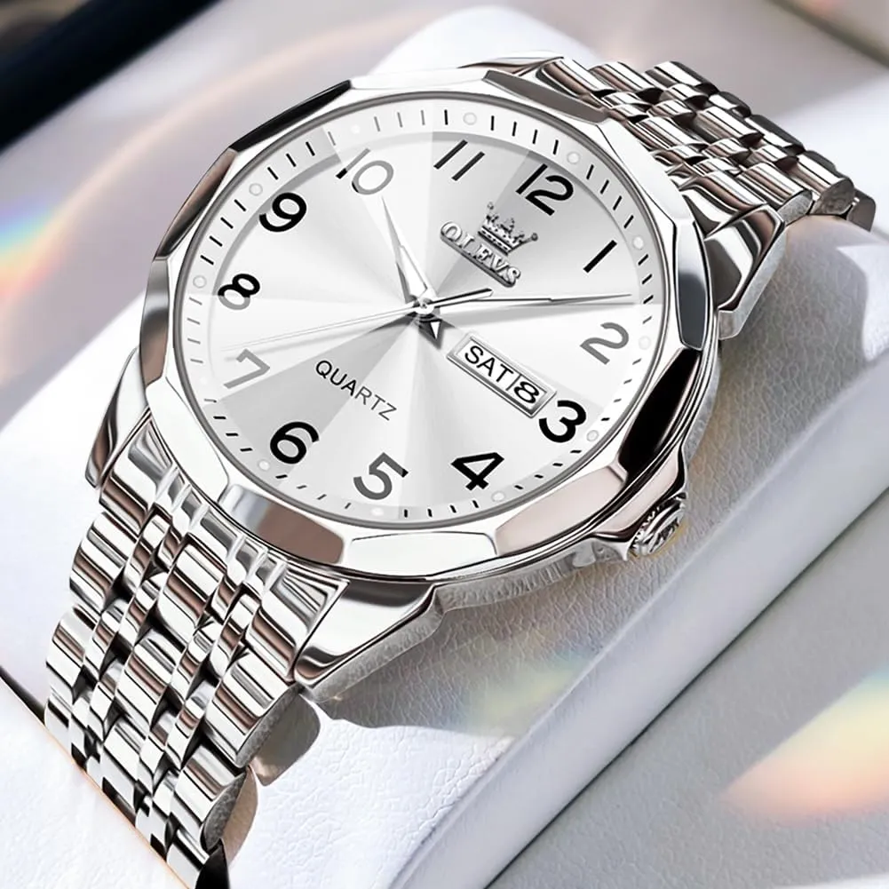 Luxury Classic Stainless Steel Waterproof Luminous Two minute storage soloist van provincialism Tone Wrist Watch OLEVS Watch for Men Business Dress Diamond Analog Quartz Date 