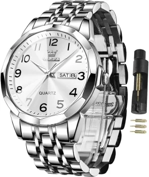 Luxury Classic Stainless Steel Waterproof Luminous Two minute storage soloist van provincialism Tone Wrist Watch OLEVS Watch for Men Business Dress Diamond Analog Quartz Date 