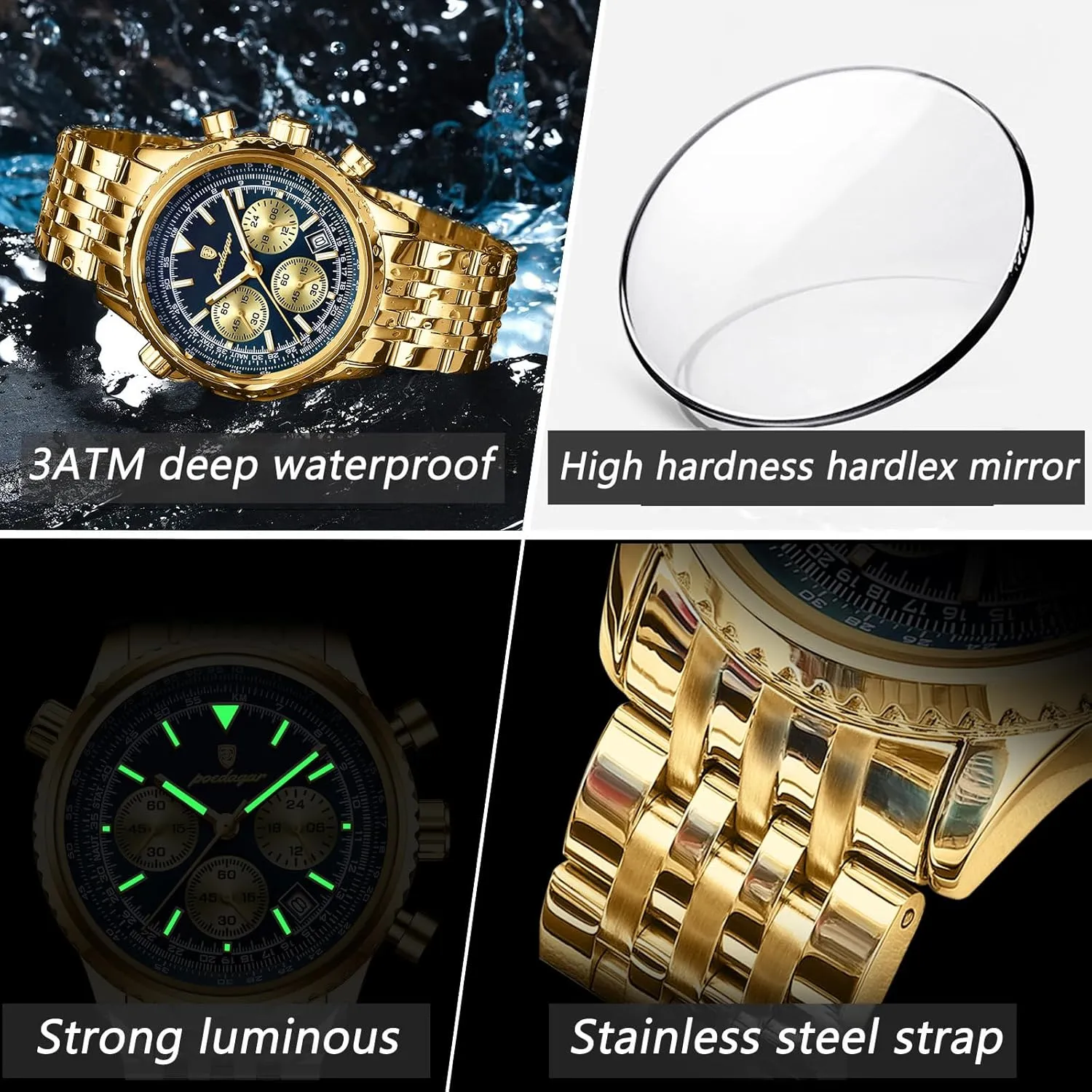 Luxury Quartz Watches Sport Stainless Steel Wristwatches Men Fashion Big Dial Military Quartz Watch Waterproof Luminous virus Date Chronograph Man's 