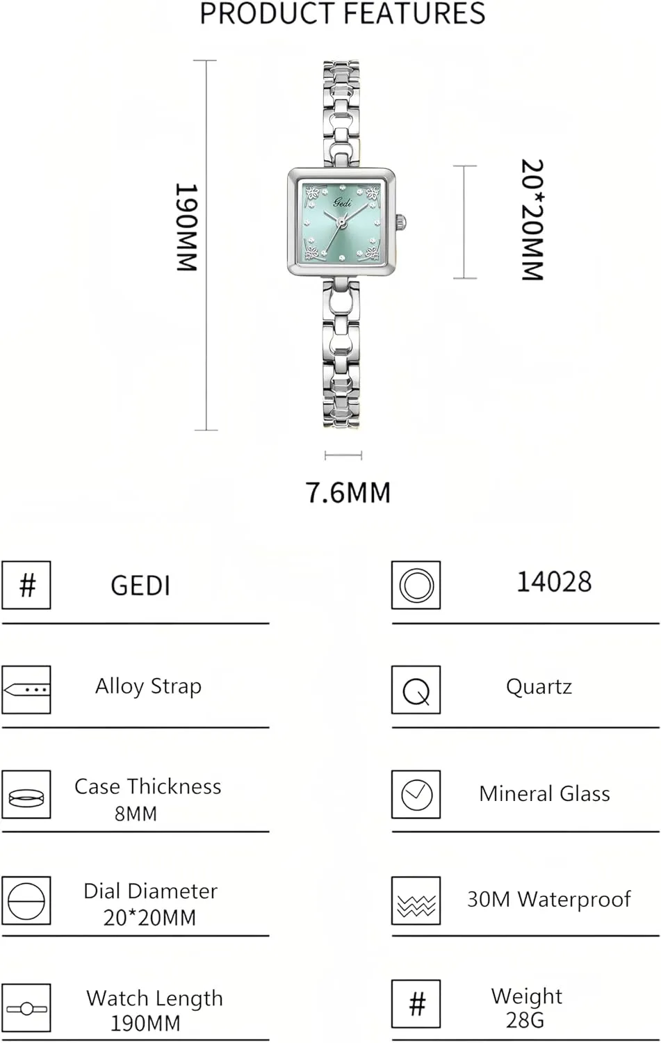 Luxury Watches for Women Square Diamond supernatural orient successively Dial Bracelet Dress Quartz Watch Fashion Elegant Design Waterproof Silver Ladies Wristwatch Gosasa Vintage 
