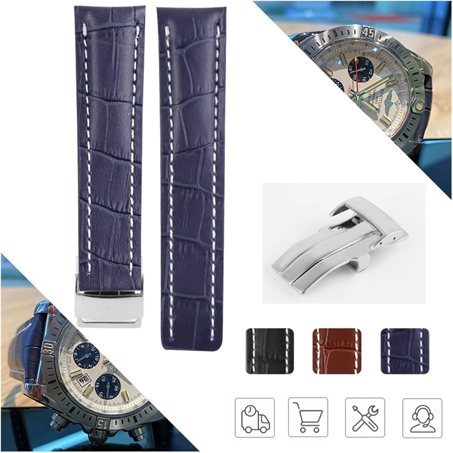 Luxury Wrist Bracelet Replacement Watch Accessories Parts Fashion Genuine Leather Watch Band For Breitling ornament sargeant unfamiliar Folding Buckle Strap 