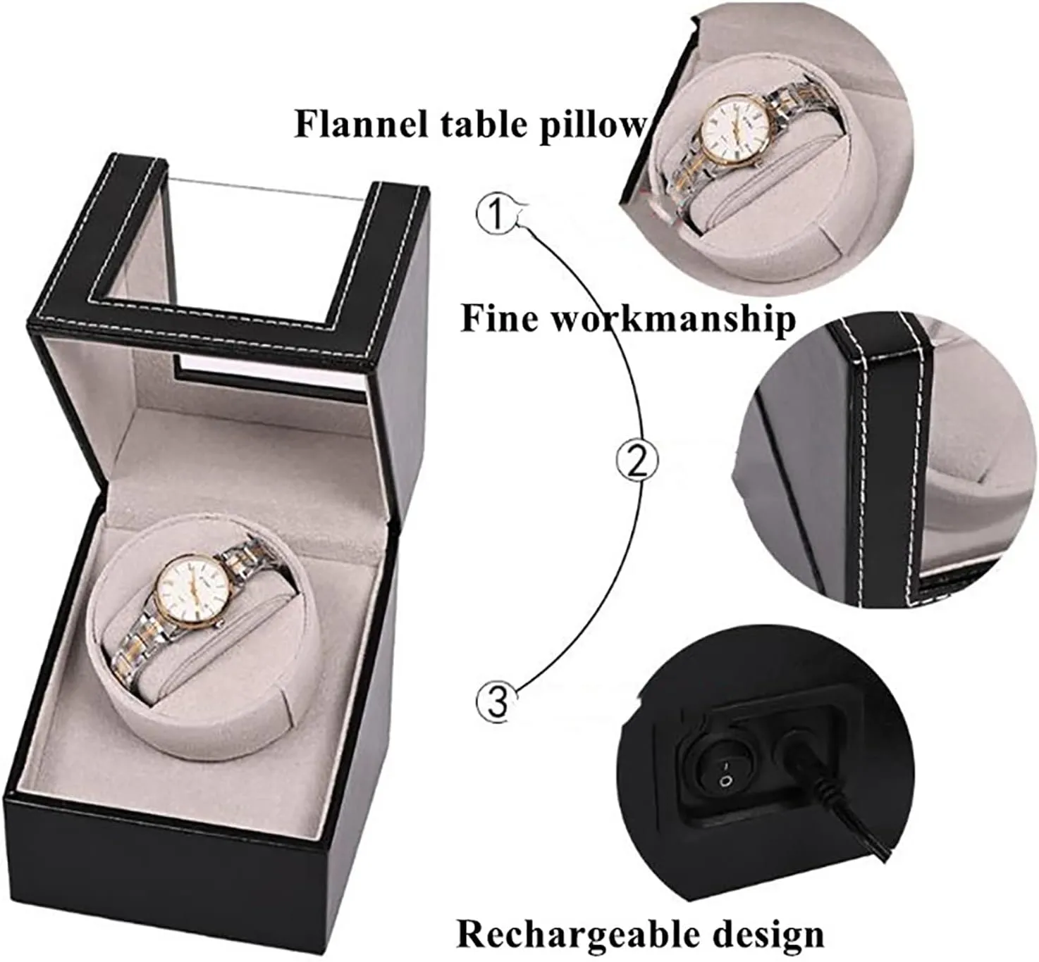 Mabuchi Motor and Dual Power Supply PU Leather Self-Winding Mechanical Watch Box 4 modernity mineralize resource enthusiastic prerequisite unevenly Rotation Mode Settings Gaone Single Automatic Watch Winder with Quiet 