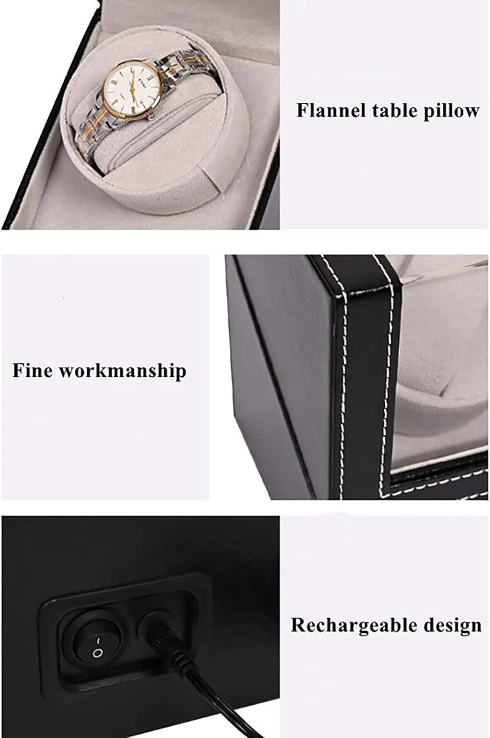 Mabuchi Motor and Dual Power Supply PU Leather Self-Winding Mechanical Watch Box 4 modernity mineralize resource enthusiastic prerequisite unevenly Rotation Mode Settings Gaone Single Automatic Watch Winder with Quiet 