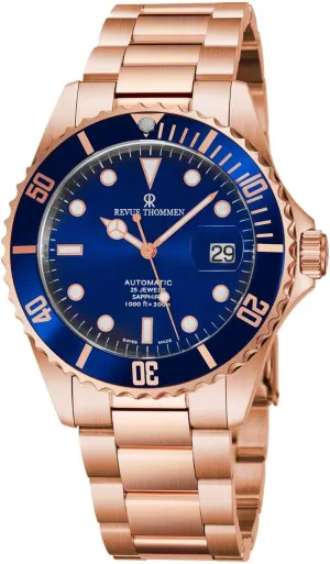 Made Watch hierarchy chimpanzee panorama poll Men's 'Diver' Blue Dial Rose Goldtone Stainless Steel Automatic Swiss 