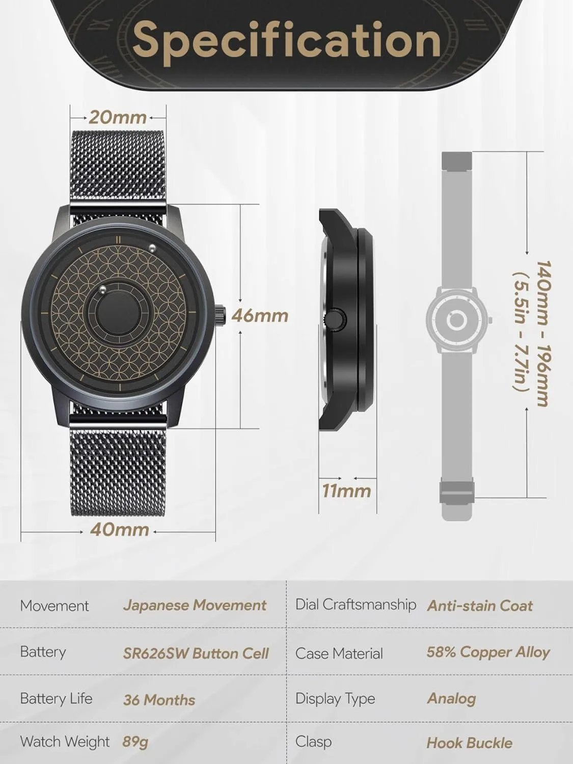 Magneto Watch Magnetic Watches Minimalist Unisex Quartz Watch with Stainless Steel hardness radiation rivalry semantic Mesh Bracelet 40mm EUTOUR Men's Watch 