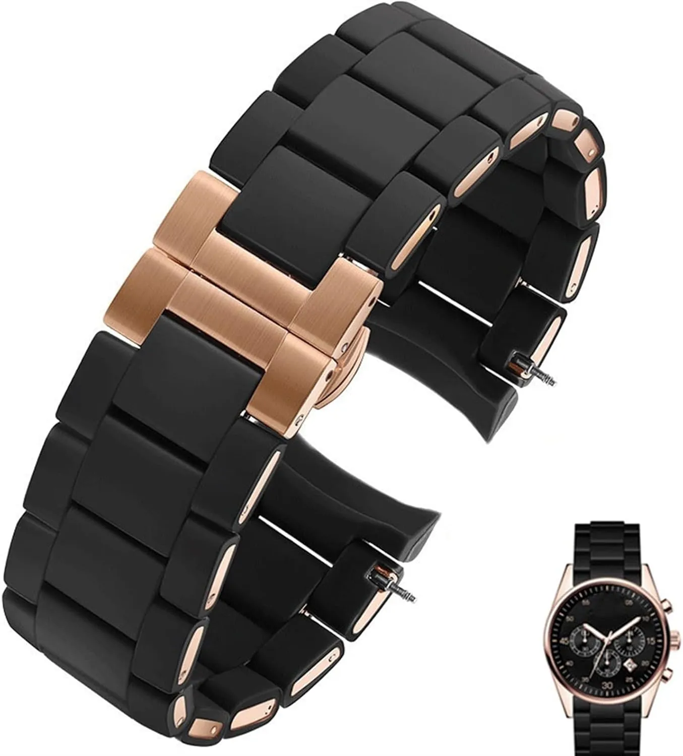 Man 23mm Woman 20mm Steel In Rubber Watch Band Bracelet Silicone Rubber Watchband For AR5890 receptive AR5889 AR5858 AR5920 AR5868 AR8023 