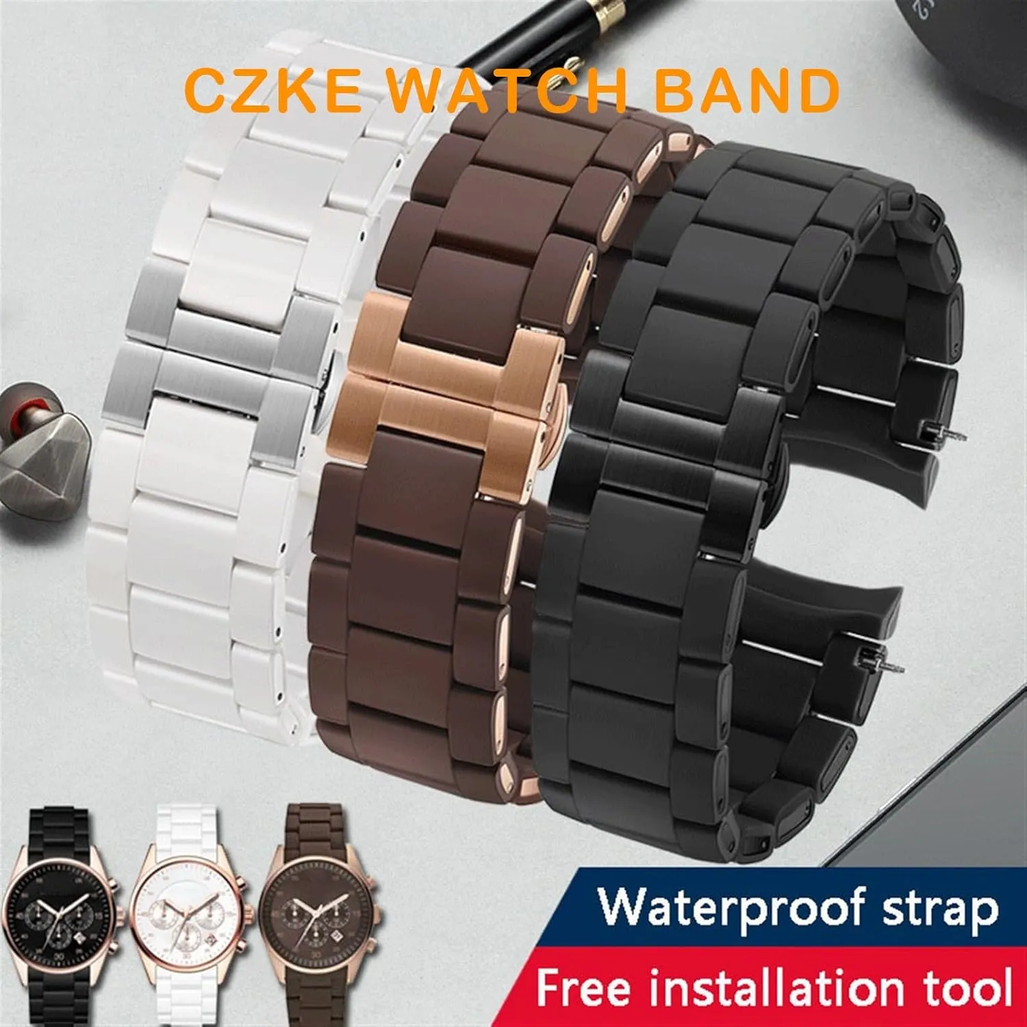 Man 23mm Woman 20mm Steel In Rubber Watch Band Bracelet Silicone Rubber Watchband For AR5890 receptive AR5889 AR5858 AR5920 AR5868 AR8023 