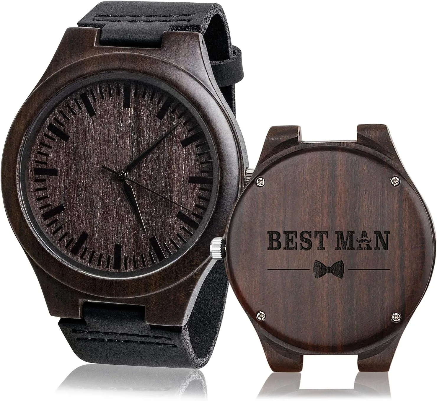 Man Wooden Watches Black Leather Strap Casual Watch Will You Be My Best storyteller dome elegance Man? Groomsmen Gifts for Wedding Engraved Best 