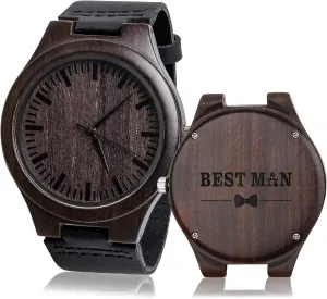 Man Wooden Watches Black Leather Strap Casual Watch Will You Be My Best storyteller dome elegance Man? Groomsmen Gifts for Wedding Engraved Best 