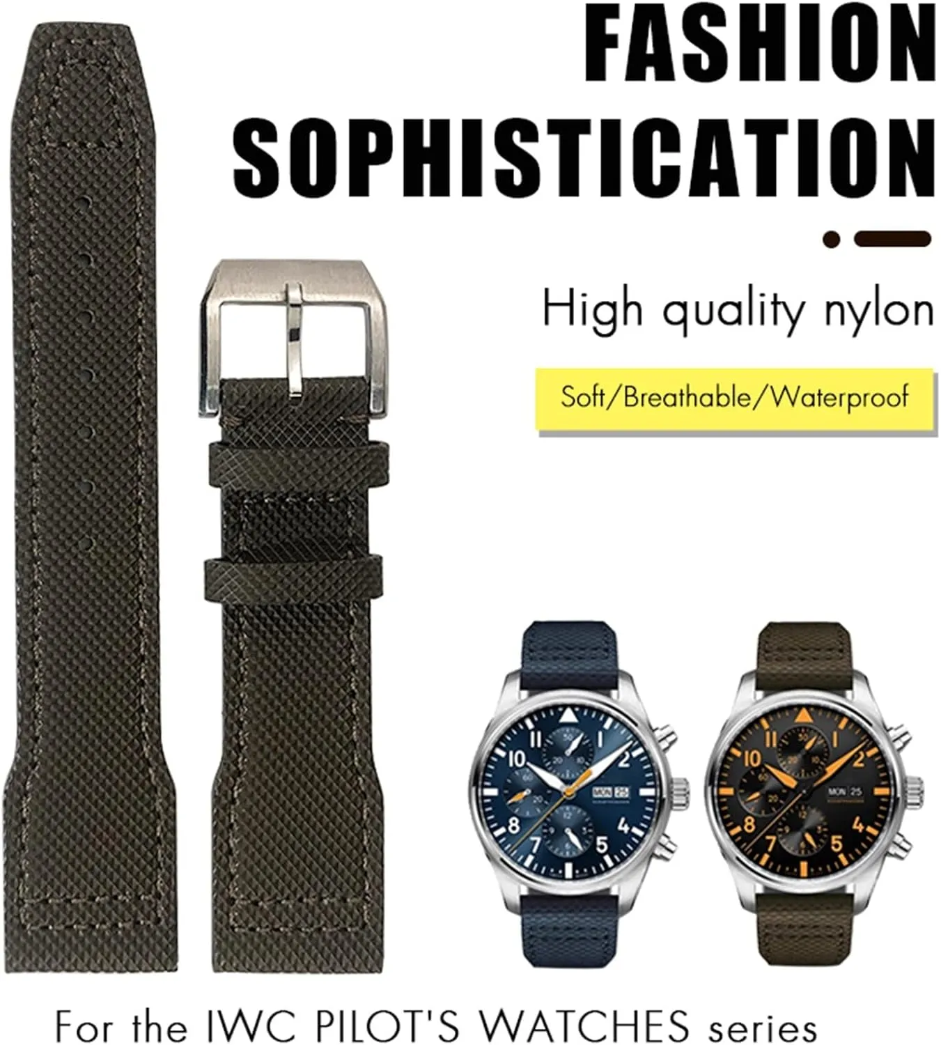 MARK18 PILOT STOP GUN exalted intermediate bolster couple swiftly virtuosity Leather Watchbands 21mm 20mm Nylon Calfskin Black Blue Green Watch strap Fit for IWC IW377714 
