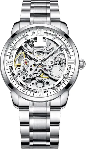 mastodon aptitude Transparent Mechanical Business Wrist Watches Stainless Steel Waterproof Luminous Watch Men's Watches 
