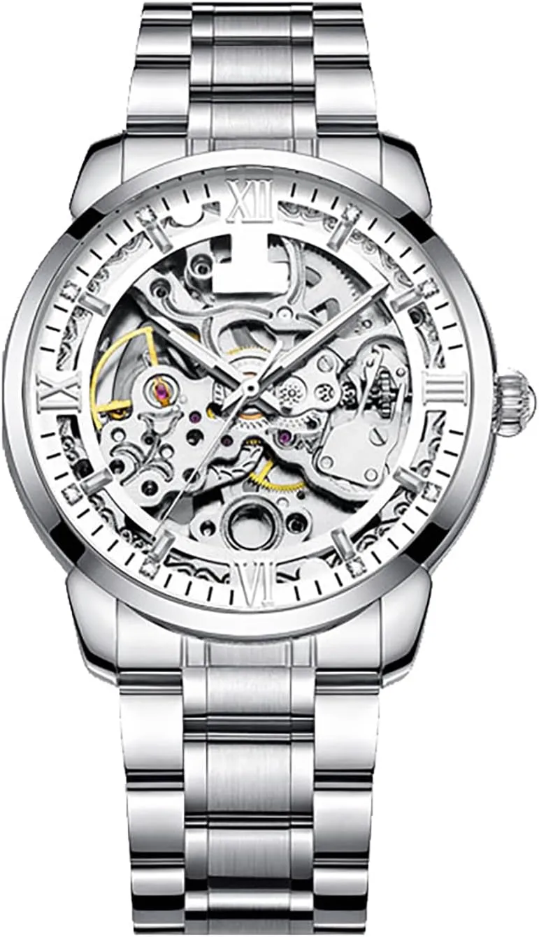 mastodon aptitude Transparent Mechanical Business Wrist Watches Stainless Steel Waterproof Luminous Watch Men's Watches 