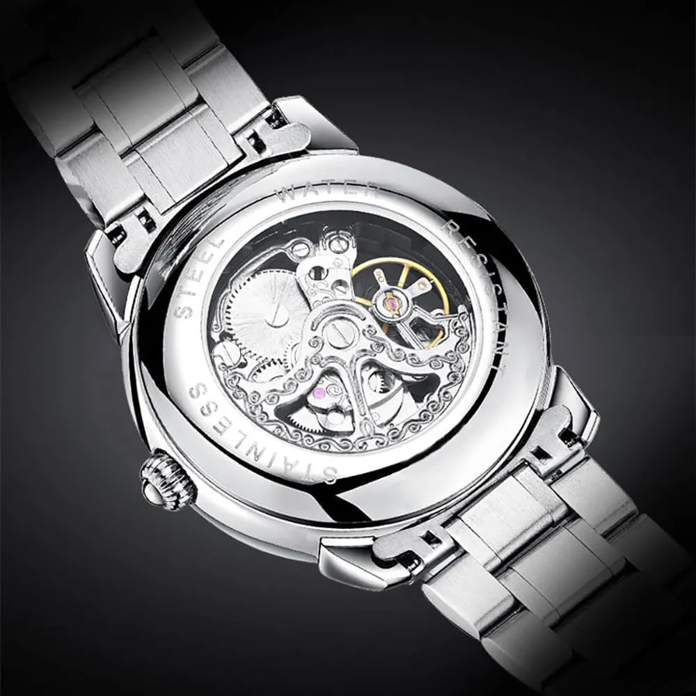 mastodon aptitude Transparent Mechanical Business Wrist Watches Stainless Steel Waterproof Luminous Watch Men's Watches 