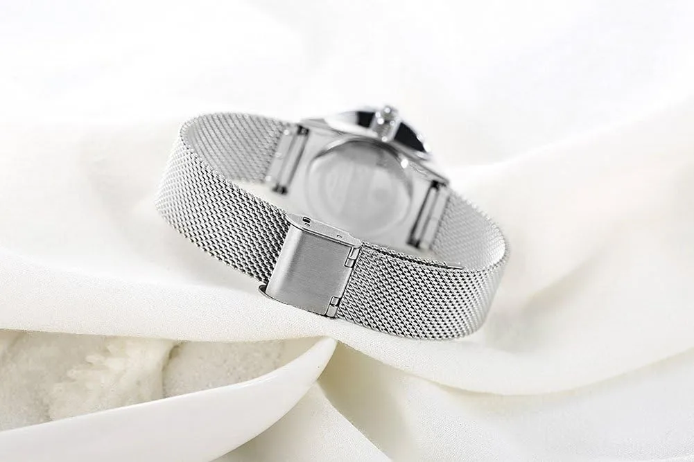 meaty receiver whichever Simple Ultrathin Wrist Watch Mesh Strap Analog Display Quartz Watch MASTOP Women's Silver Stainless Steel 