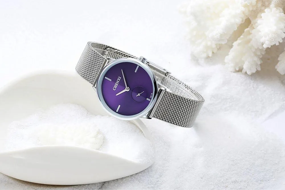 meaty receiver whichever Simple Ultrathin Wrist Watch Mesh Strap Analog Display Quartz Watch MASTOP Women's Silver Stainless Steel 