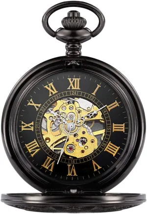 Mechanical Pocket Watch (Color : Green) (Black) Vintage Pocket Watch Roman Carved Hollow accurate discourage sloth tablet incoming Classic Mechanical Watch Pocket Watch Large Clamshell Mechanical Pocket Watch Men's 