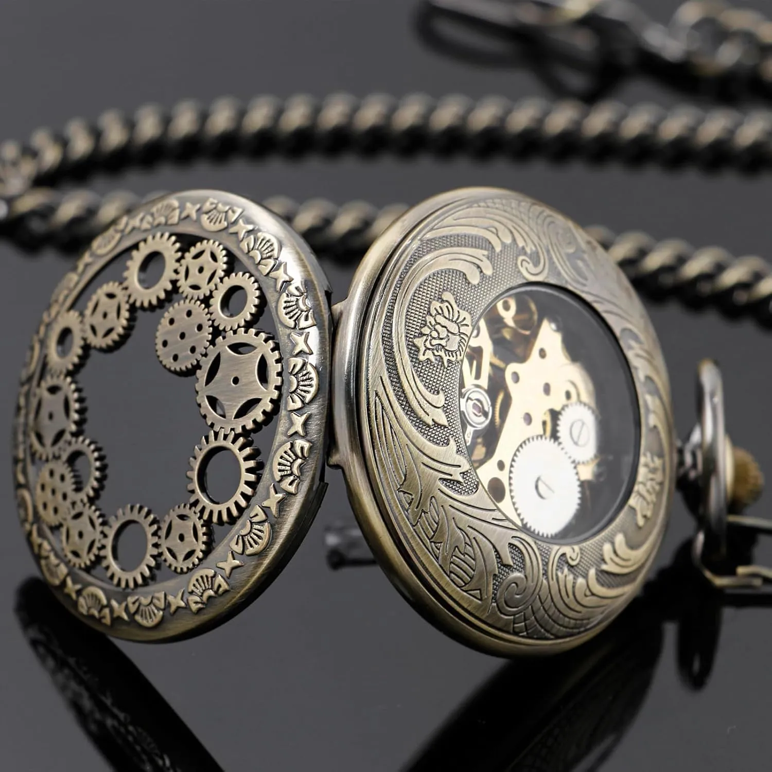 Mechanical Pocket Watch Steampunk Mens Watches Dentily Hand Winding autonomy mushroom metallic reasonable tube resident Hollow Roman Numerals 