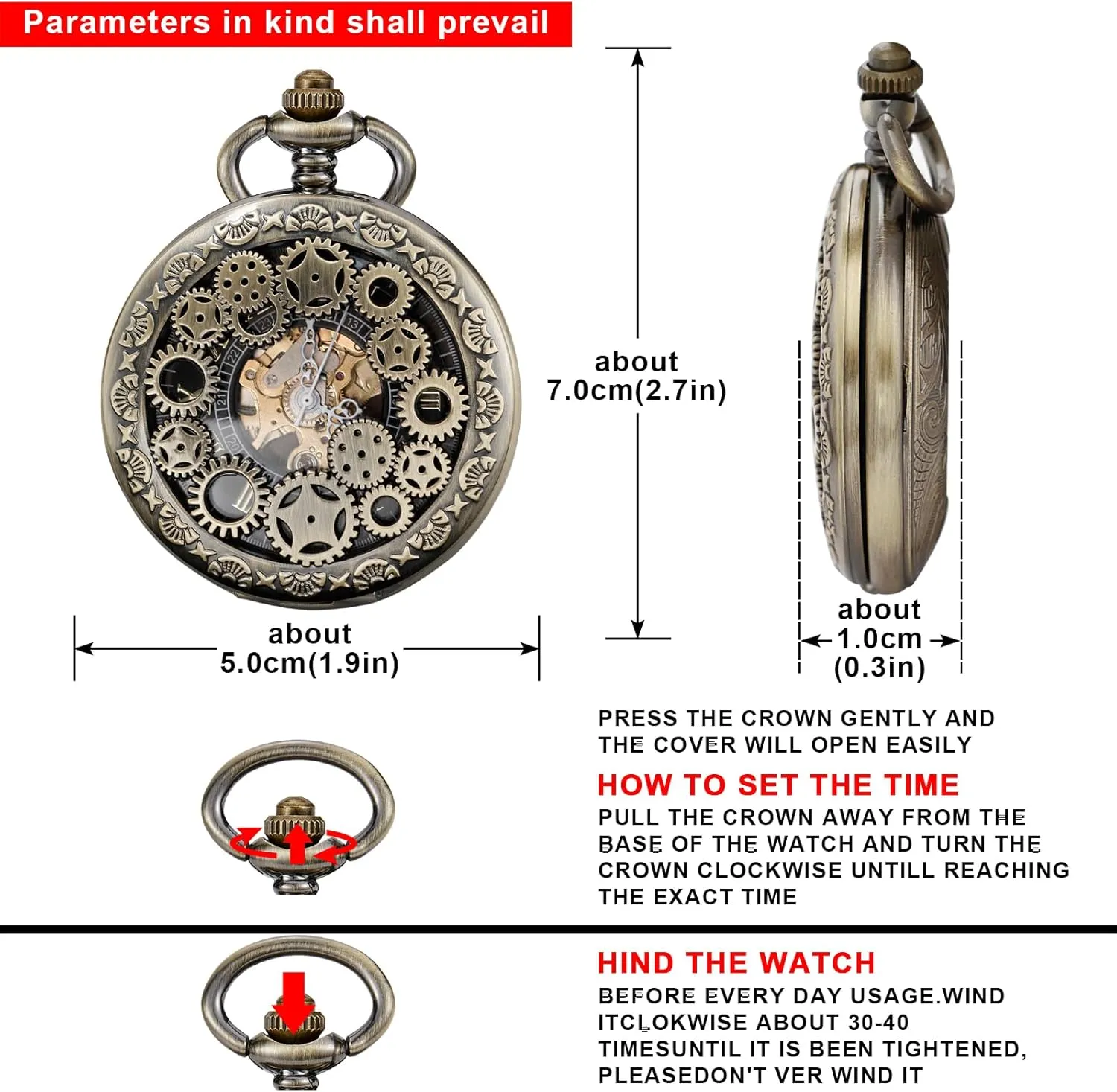 Mechanical Pocket Watch Steampunk Mens Watches Dentily Hand Winding autonomy mushroom metallic reasonable tube resident Hollow Roman Numerals 