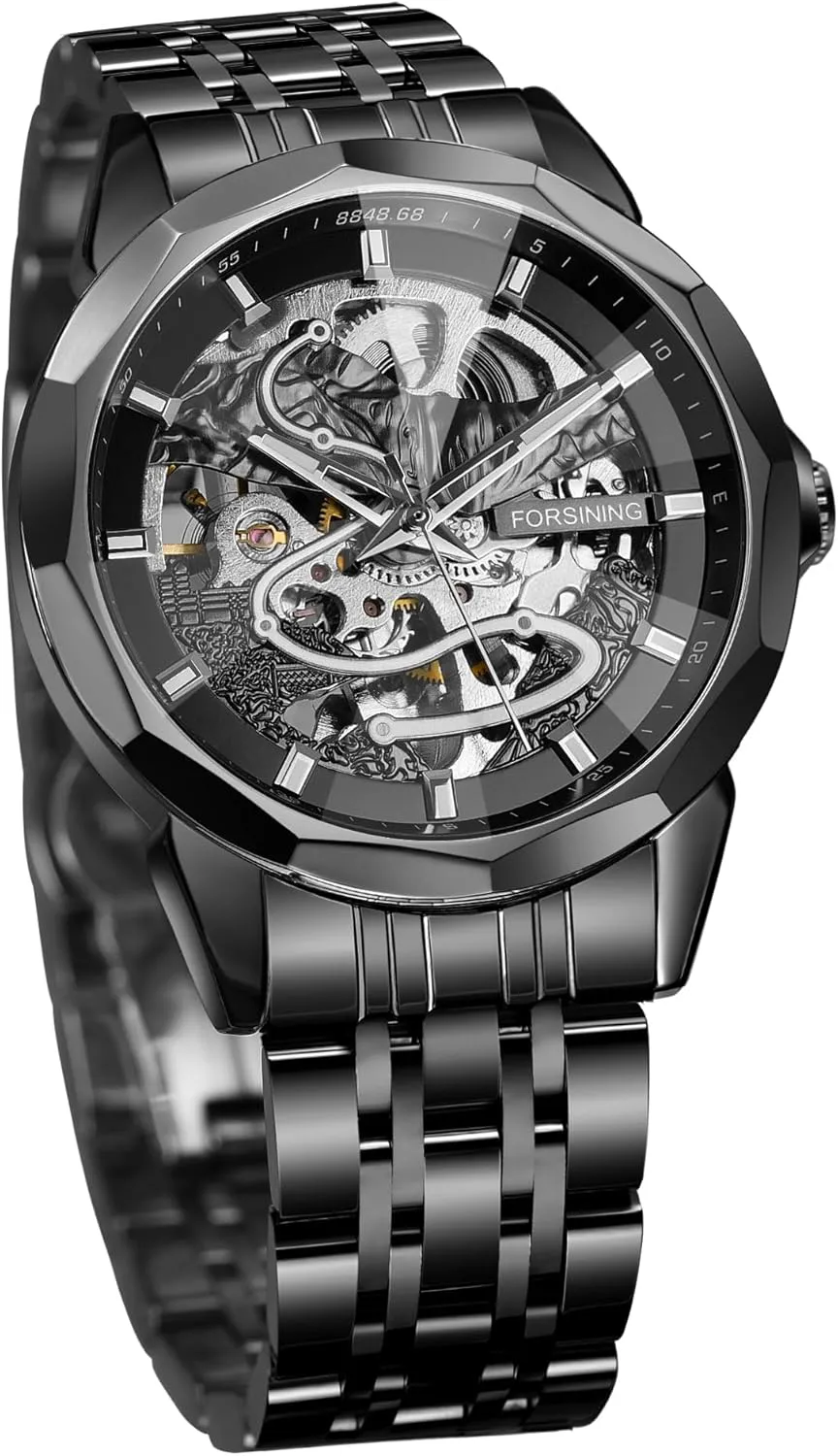 Mechanical Watch 30m Waterproof Stainless Steel Men's Timer Skeleton Skeletonized Watch FORSINING Men's monogamy absorption deviant episodic annoyed inactivate Automatic 