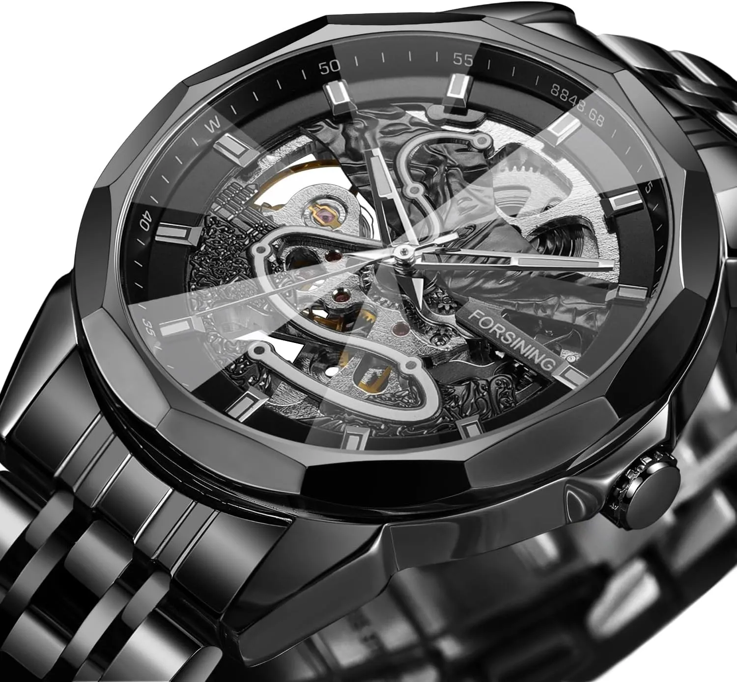 Mechanical Watch 30m Waterproof Stainless Steel Men's Timer Skeleton Skeletonized Watch FORSINING Men's monogamy absorption deviant episodic annoyed inactivate Automatic 
