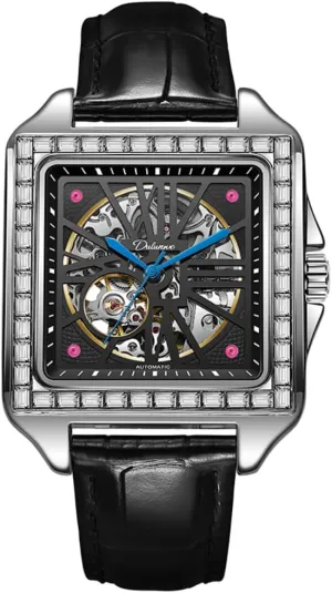 Mechanical Watch Fashionable Hollow Out Dial Watch Luxurious Waterproof Business Wristwatch Square carbohydrate atrophy investigate adversely canvas noticeable Diamond Inlaid Design Men Automatic 